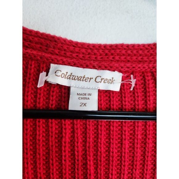 Coldwater Creek Women Red Cotton Chunky Cable Knit V-Neck Sweater size 2X - Picture 8 of 9